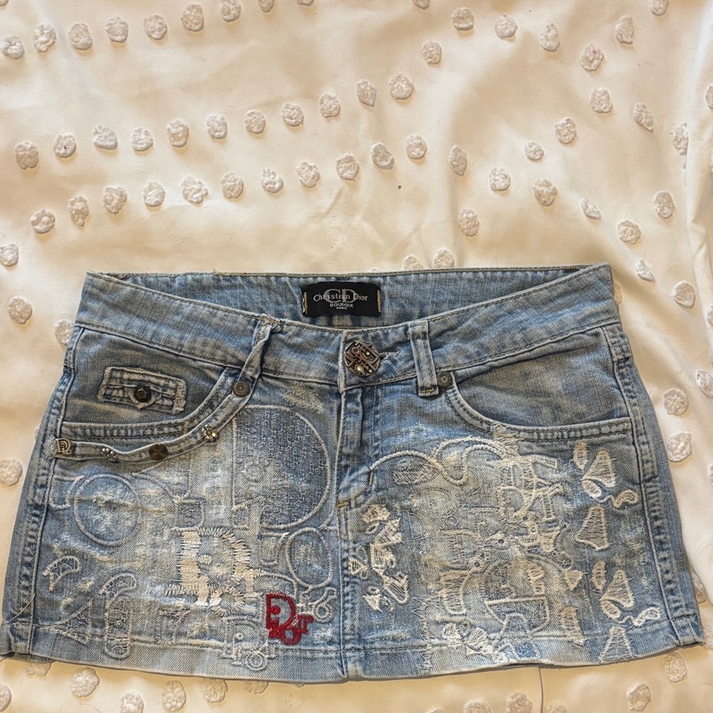Dior Light Blue Embroidered Mini Skirt